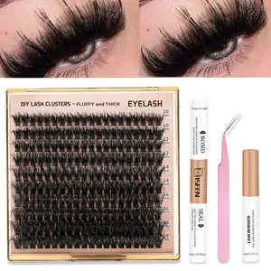 ISSEN Eyelash Cluster Set, Fluffy Eyelashes Cluster for DIY Lash Extensions, Dense and Long Curls in Multiple Lengths 10-18mm, Perfect for Beginners with Bond and Seal
