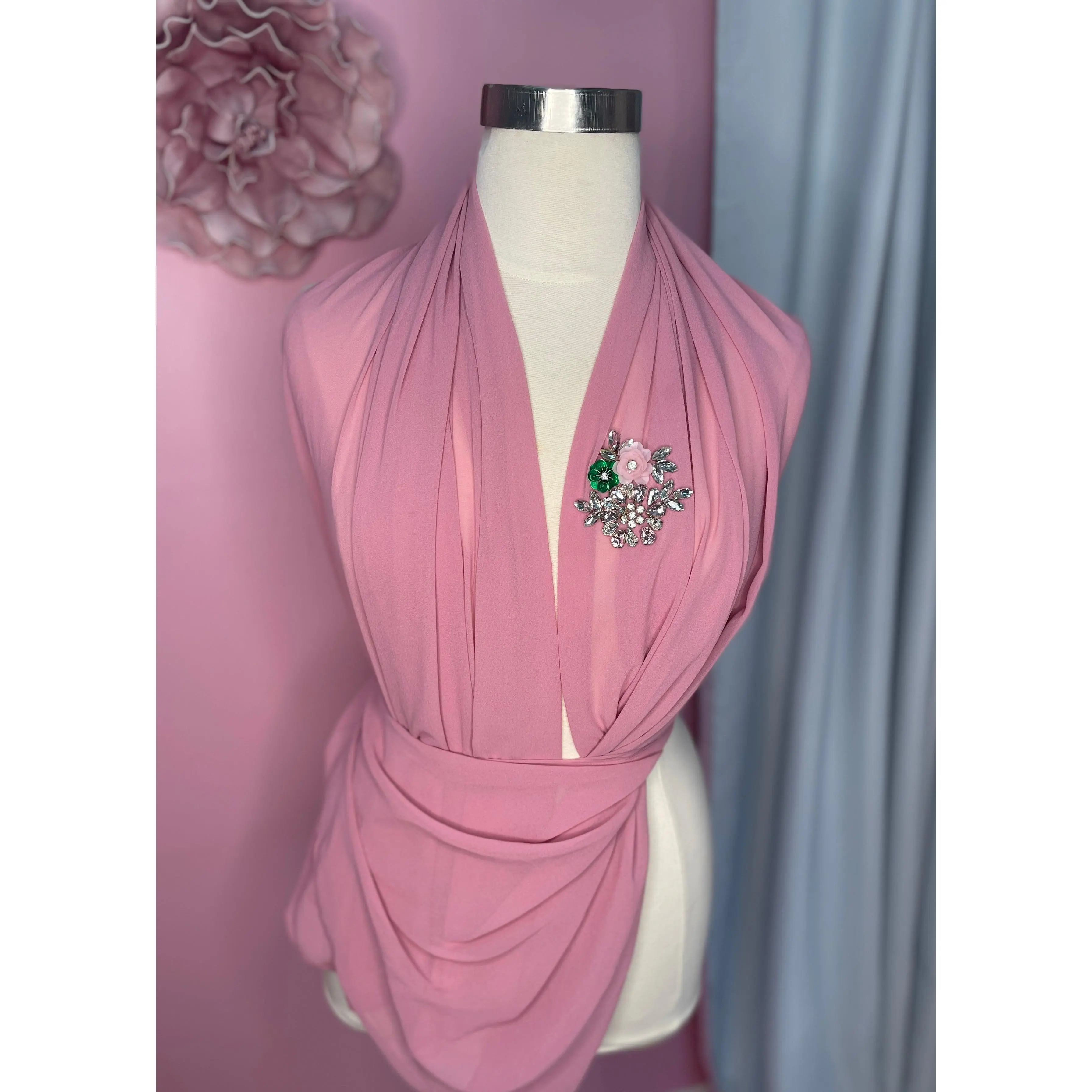 Carnation Diamond Encrusted Hijab - Pink Design, Elegant Style, Versatile Accessory for Women