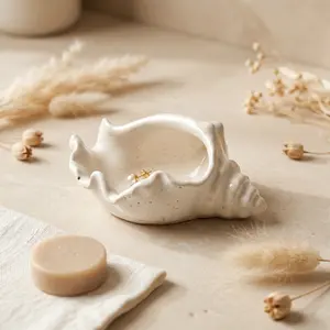 Conch Shell Bowl — Handmade Gypsum White Coastal Catchall, 6" | Sunsum®