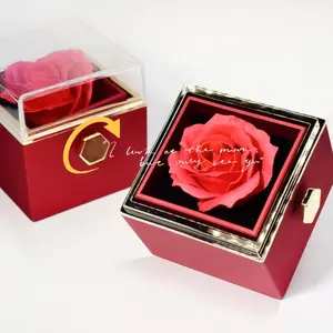 【NO Necklace】Mountova Valentine's Day Red Rose Box with Automatic Flip Jewelry Holder Love Necklace Pink Cake Surprise Set for Girlfriend Mom Anniversary Present Ideal for Special Occasions