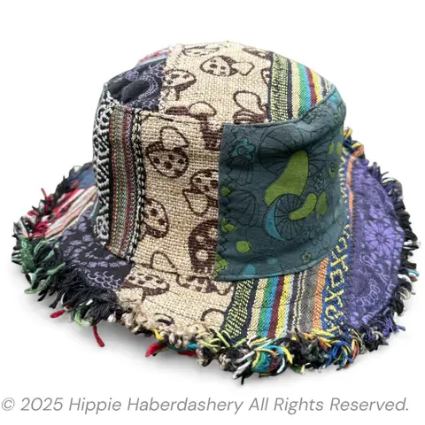 Mushroom Patchwork Hemp Hat with hidden pocket fedorahats