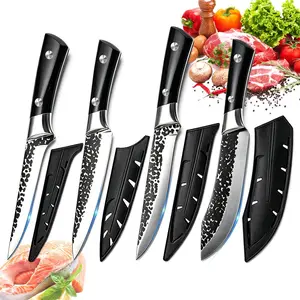 MDHAND 4 Piece Kitchen Knife Set, High Carbon 5Cr15 Stainless Steel Chef Knife Set with Pakkawood Handle, Sharp Forged Kitchen Knives with Protective Sheaths#fathersdaygift