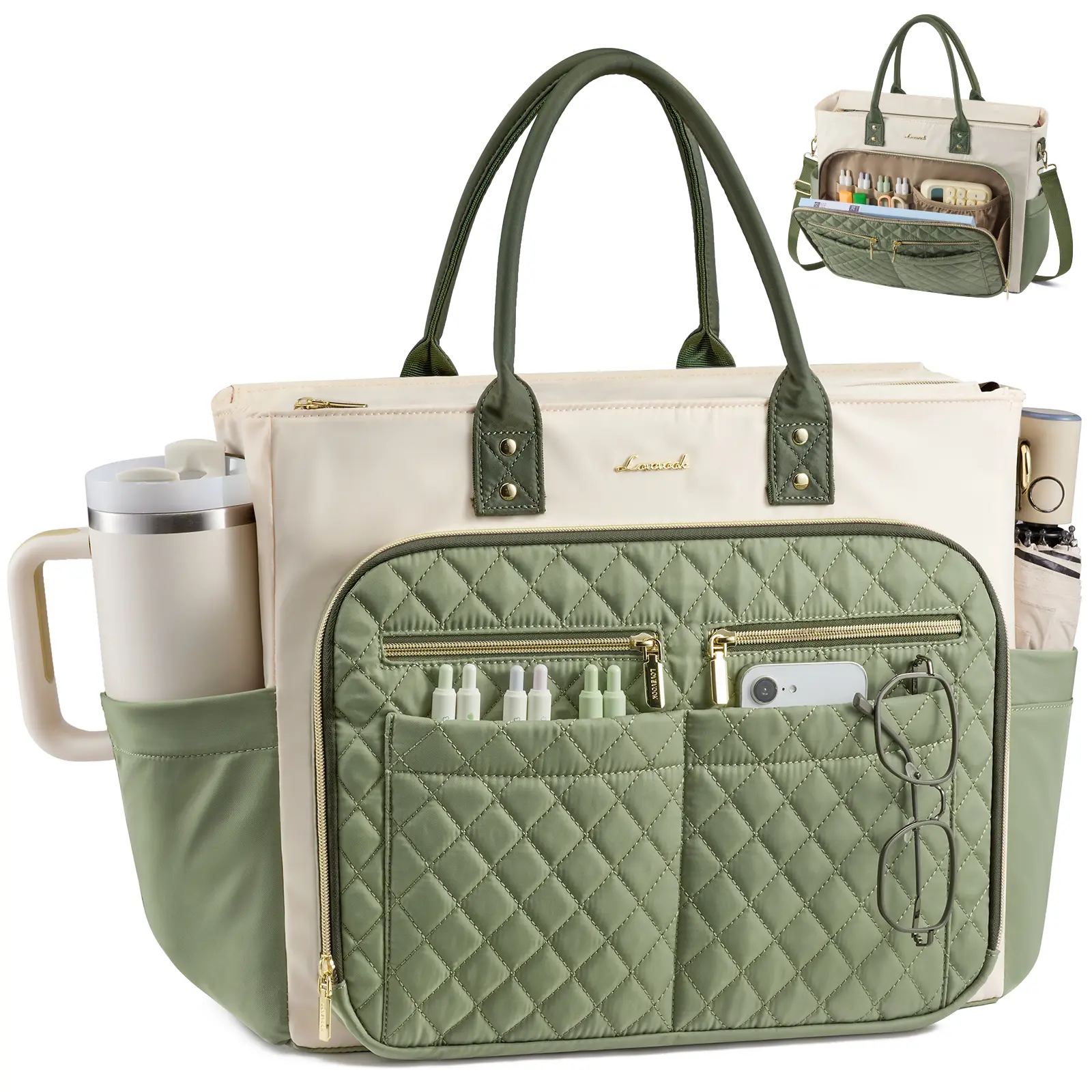 LOVEVOOK Tote Bag for Women, Teacher Nurse Work Laptop Bag, Quilted Bible Computer Shoulder Bag for Business Travel College