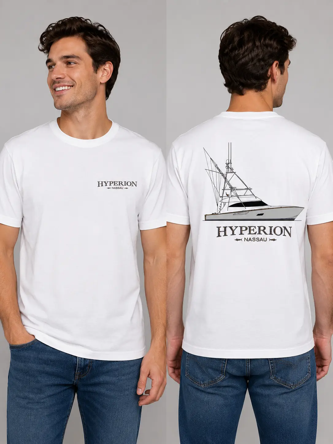 Hyperion Nassau Viking Boat Graphic T-Shirt for Men – White Sportfishing Tee
