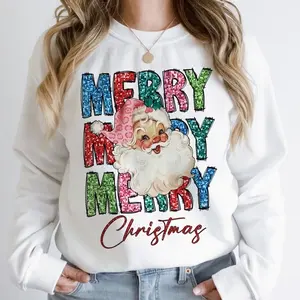Merry Christmas, Faux Sequin, Christmas, Pink Santa Claus , Christmas Shirt, Sublimation, Vibrant, Womenswear Hoodie.