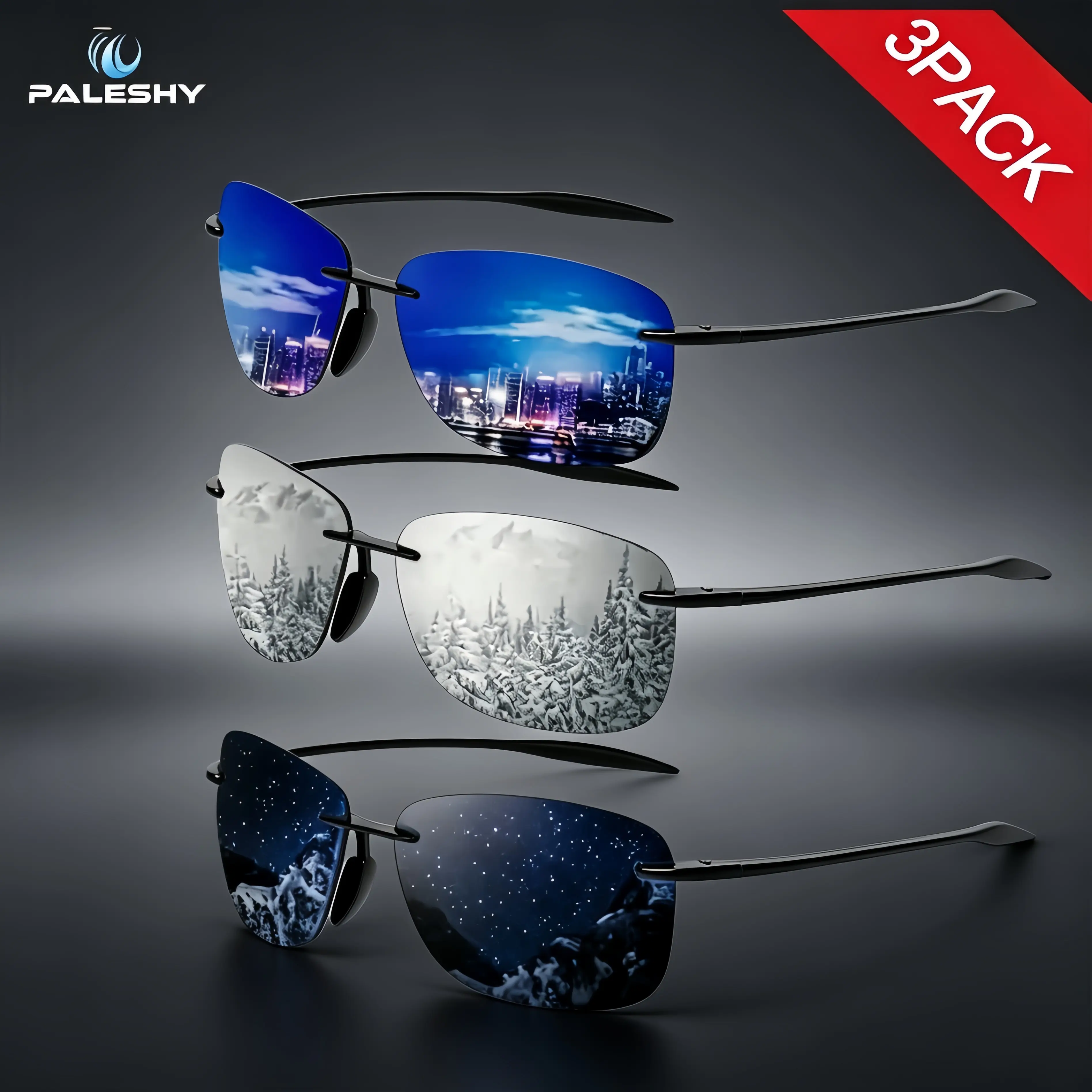 3-Pack 2026 TR90 Ultralight Polarized Sports Sunglasses - Rimless Unisex Shades for Fishing, Golf, Driving & Daily