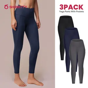 SHOWITTY Women's High Waisted Tummy Control 1/3 Pack Leggings with Pockets – Non See-through Stretchy Yoga Pants for Workout
