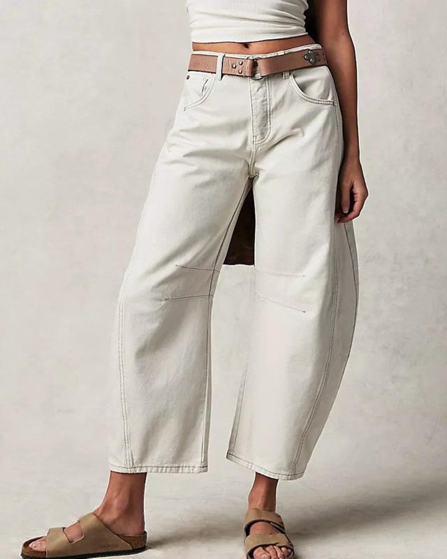 Flvsun-Women's Stretch Low Rise Barrel Jeans Vintage Loose Wide Leg Cropped Denim Pants Y2K Style Loose Jeans