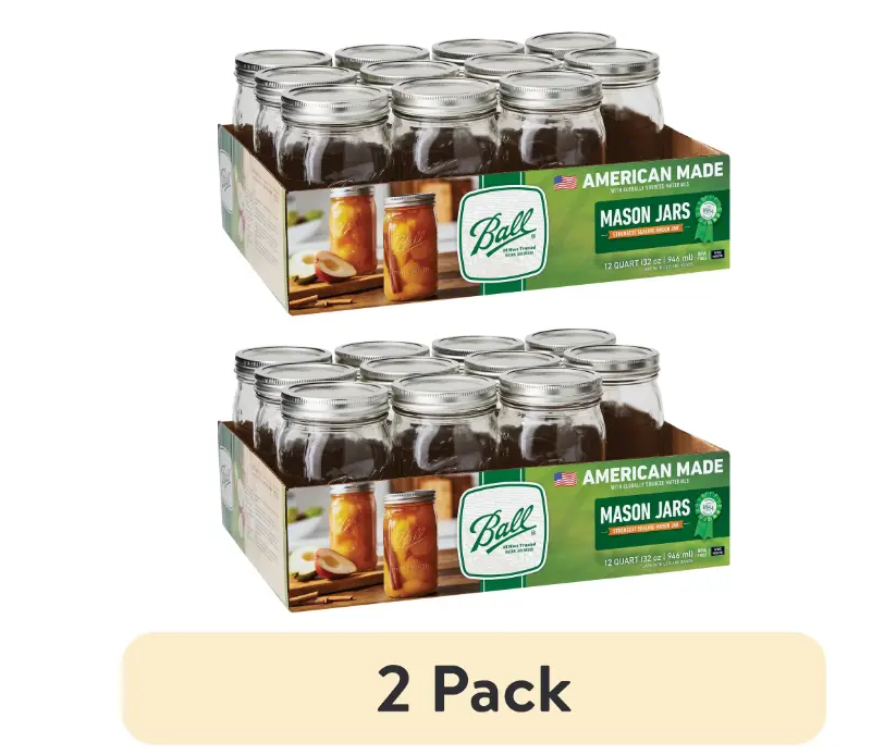 Ball Wide Mouth Quart 32oz. Glass Mason Jars with Lids and Bands, 12 Count - 2pack