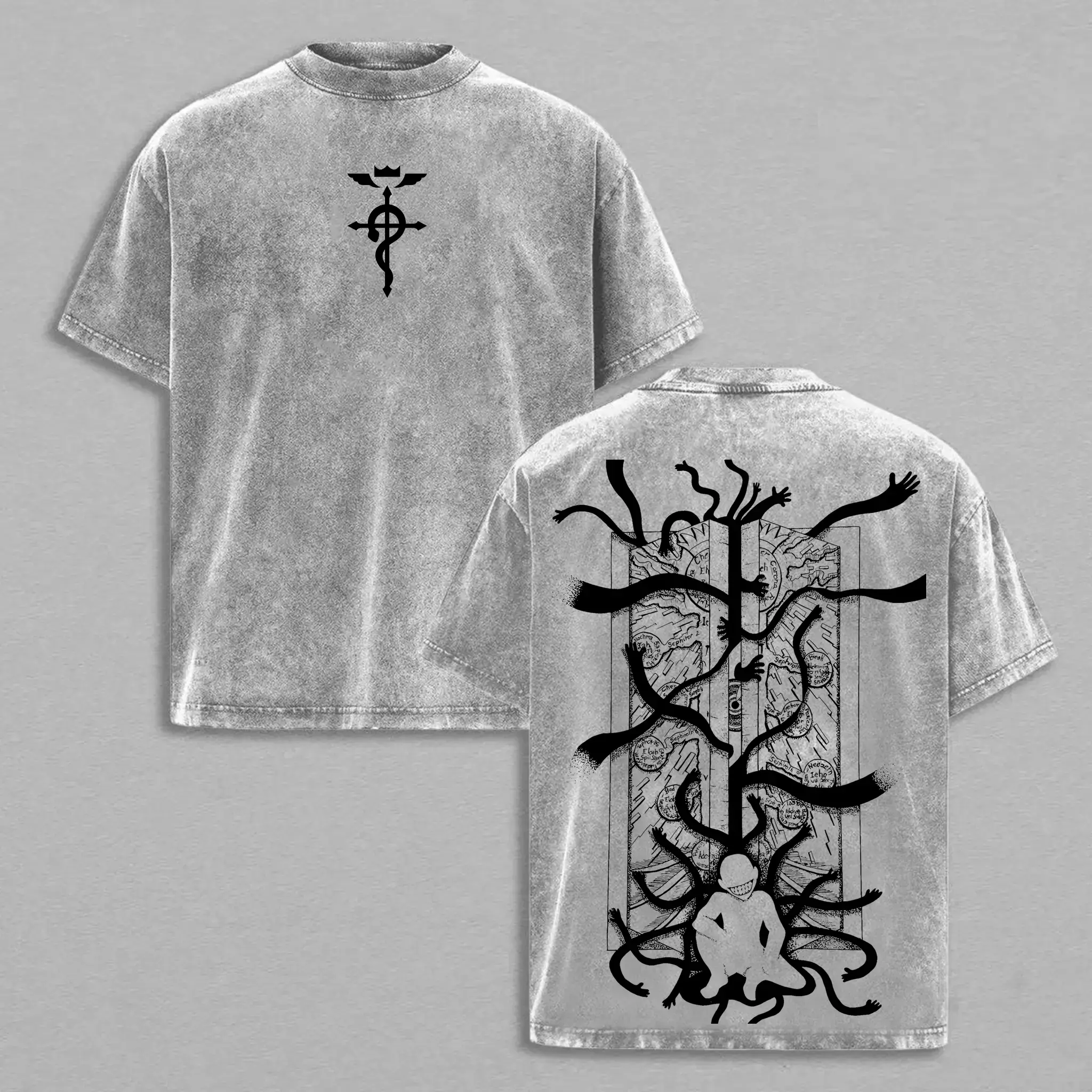 Gaara - Naruto Anime Double Printed Vintage Washed Tee Unisex Oversize Anime Manga Washed Heavyweight Cotton T-shirt, Gift For Anime Fan