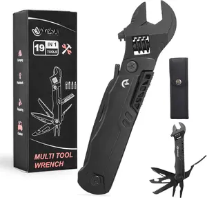 Multitool Wrench 19 In 1 Multipurpose Camping Gear Pocket Size Adjustable Wrench with Pliers, Wire ,  , Bottle Opener for Maintenance, Camping and DIY,Gift for HimQuesear