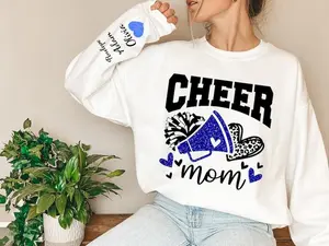 Cheer Mom Royal Blue Sweatshirt, Faux Glitter Cheerleader Sweatshirt,Cheer Gear,Custom Cheer Hoodie and Sweatshirt, Cheer Gift