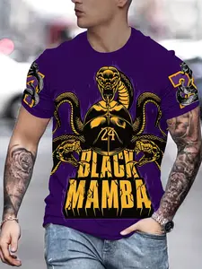 Mamba Theme Kobe 24 Memorial Printed Short Sleeve Fitted T-Shirt, Men's Summer Sport Sporty Casual Versatile Top, All Seasons Wear