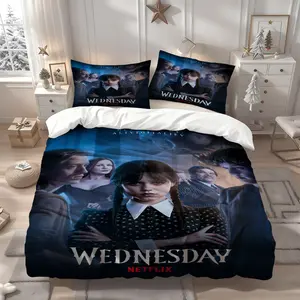 3Pcs Dark Drama Wednesday's Jungle Mystery themed pattern print, exquisite patterned three-piece bedding set, Soft Bedding Sets, quilt cover and pillowcase, soft and comfortable, perfect for family bedrooms, 1 Duvet Cover + 2 Pillowcases (No Insert)