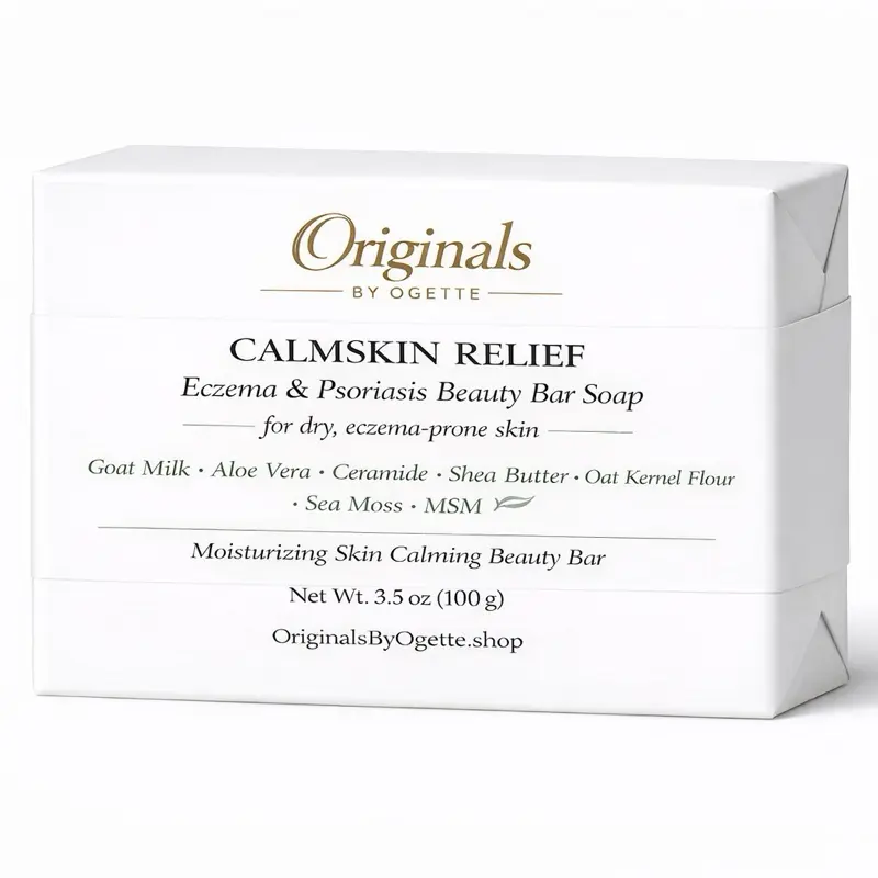 Ogette Originals by Ogette Calmskin Relief Eczema & Psoriasis Beauty Bar Soap 100g Moisturizing Skin Calming Formula with Goat Milk Aloe Vera Ceramide Shea Butter & Colloidal Oatmeal