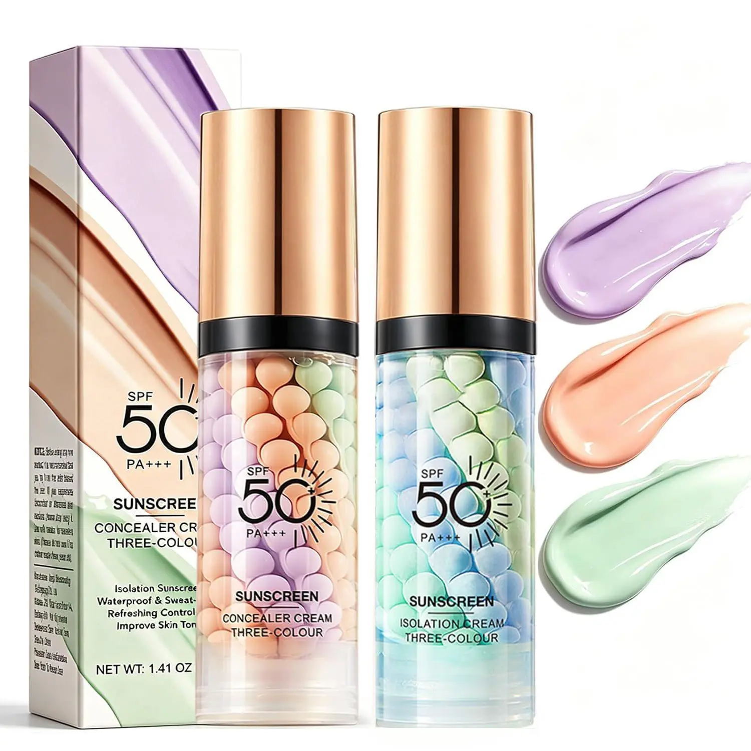 Color Correcting Skin Perfecting Primer, 2-Pack Weightless Moisturizing Makeup Base with SPF 50 - Pore Refinement, Oil Control, Multi Use Makeup, Weightless Primer,sunscreen,back to school