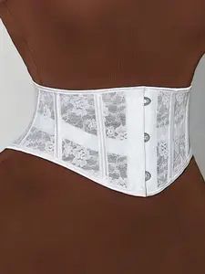 1 Count Women's Lace Adjustable Fit Shapewear Belts Underwear, High Compression Breathable Boned Waist Trainer, Front Button Closure & Back Ribbon Lace-Up Corset, Body Shape Corset, Contouring Waist Cincher, Supportive Girdle, Ideal Gift For Her