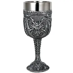 Medieval Roaring Dragon Wine Goblet 7oz Dungeons and Dragons Fantasy Stainless Steel Chalice Cup Gothic Father Day Gift Party Idea Novelty Drinkware