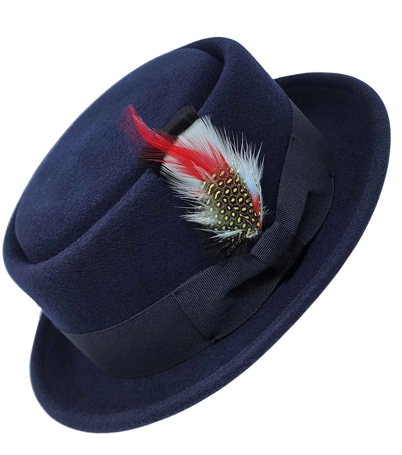 Wool Pork Pie Fedora Hat w/ Feather | Crushable, Unisex S–2XL