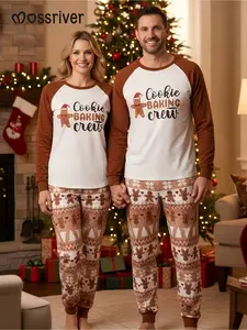 Christmas pajamas family matching long-sleeved set gingerbread men printed couple Christmas, holiday pajamas, seasonal casual wear, casual pajamas