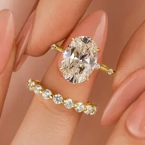 Effinny Oval Cut 4.0ct Sparkle Golden Wedding Ring Set, 925 Sterling Silver Promise Ring, 5A Cubic Zirconia Anniversary Ring for Women Outdoorfun