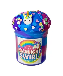 Starlight Swirl – Unicorn Themed Slime, Tri-Colored Icee Slime, Cupcake Scented, Fluffy Drizzle Slime, Pastel Galaxy Slime Gift, Starlight Swirl