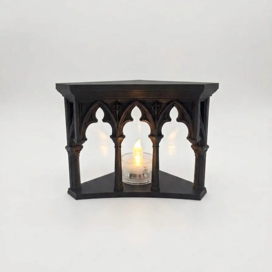 ​Mini Gothic Cathedral Corner Shelf – 3D Printed Arch Display for Crystals, Trinkets & Tea Lights