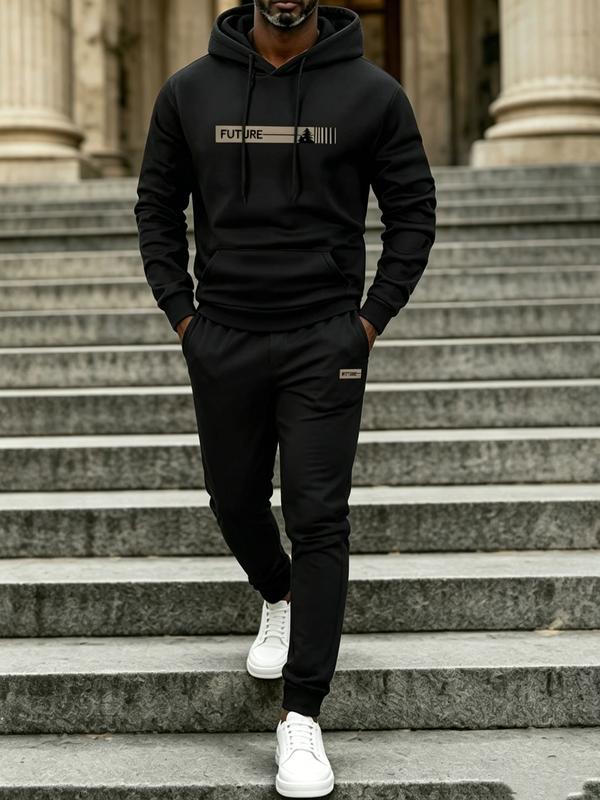 men 2 piece sets Men's Sports Set - Round neck Long sleeved Top with Strap up Running Pants, Polyester Knitted Fabric, Regular Style Sportswear, Printed Details fathersdaygift