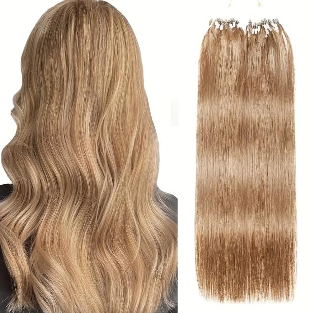 "Micro Loop Human Hair Extensions for Women & Girls, 12-28 Inch 30G 50 Strands, Red Blonde Silky Soft, Undetectable & Comfortable, No Tangle No Shedding for Glamorous Natural Looks "	