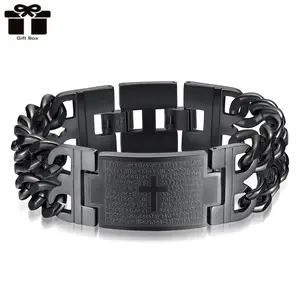 Stainless Steel Cuban Link Bracelet with Cross Engraved Lord's Prayer in Spanish Men's Jewelry Gift Comfortable Durable Hypoallergenic for Outdoor Fun