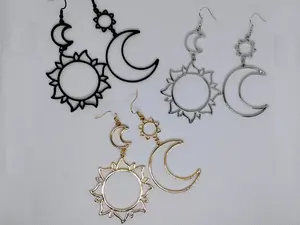 #296 Various Colors Asymmetrical Sun & Moon Earrings, Casual, Astronomy, Alloy