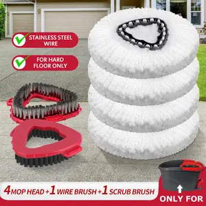 2025 Upgrade Version Mop Heads & Scrub Heads Refill Set for O-Cedar EasyWring 1 Tank System Microfiber Spin Mop & Stainless Steel Wire Scrub Brush Refill for Cleaning Hard Floor Tile Stone Cement