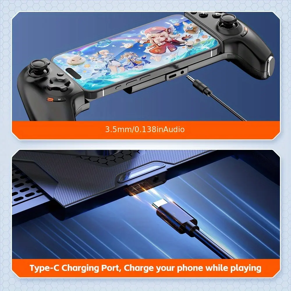 2025 New Pure Black Type-C Stretch Game Controller, Compatible with IOS (Local Mode)/Android/Harmonyos/Switch/Pc, Supports PS, Xbox, Steam Streaming Games; Dual-Mode Connection; Dual Hall Sticks; Hall Triggers; Macro Recording Programmable Back Butt