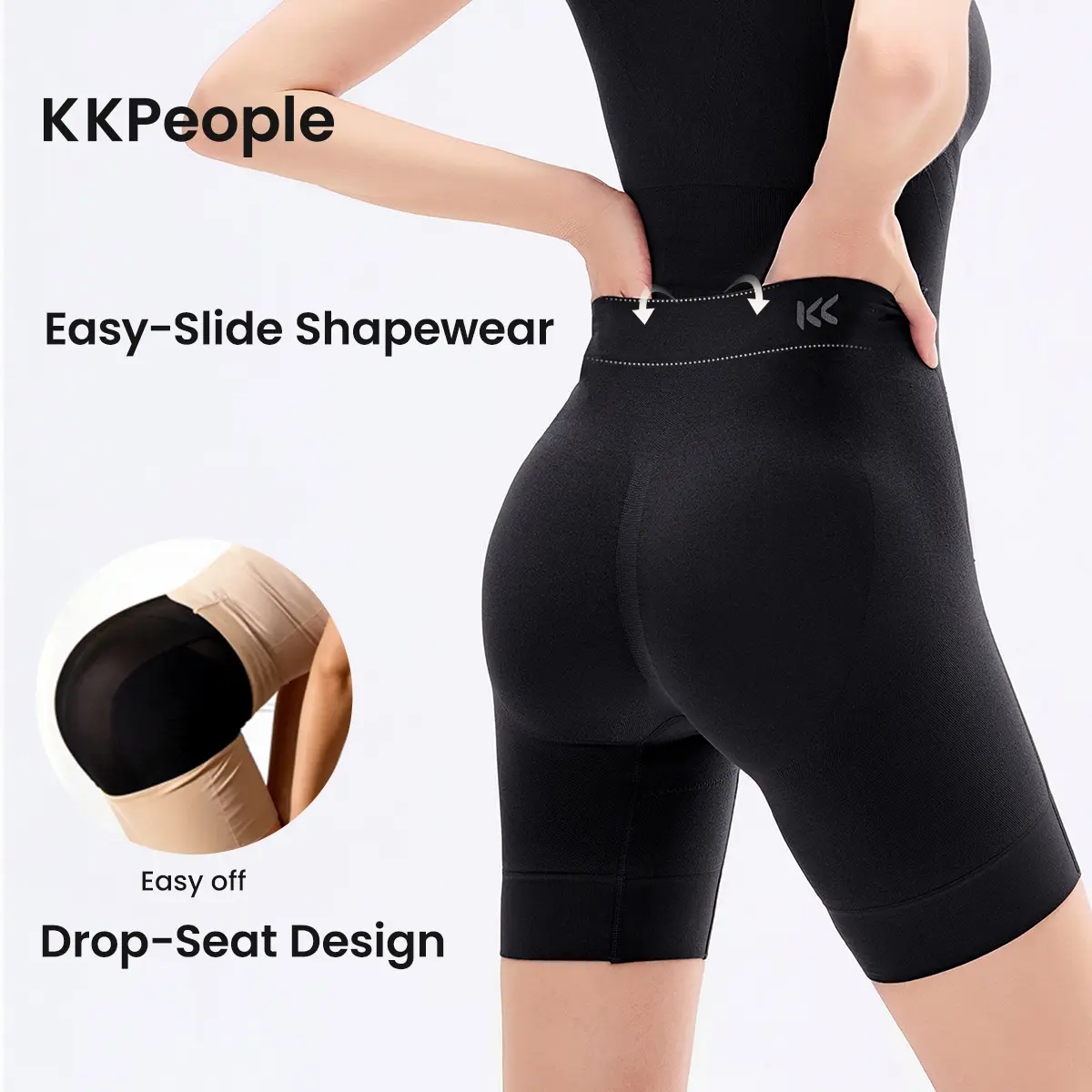 (KKPeople Easy-Off Bodysuit) Tummy Control Butt Lifter Faja Bodysuit, Back Support Scrunch Back Open Design, Postpartum Recovery Full Body Shaper with Cotton Gusset, Colombian Fajas Everyday Wear for Women