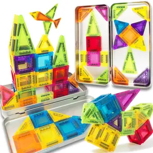 Mini Magnetic Tiles, one box (24/40PCS) Magnetic Building Blocks with Iron Box, Magnet Toys Travel Size On-The-Go Construction Set STEM Travel Toys for Boys and Girls Ages 3+