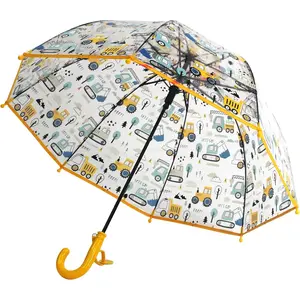 Kid's Cute Cartoon Transparent Umbrella, Lightweight Compact One-Button Automatic Open for Boys and Girls