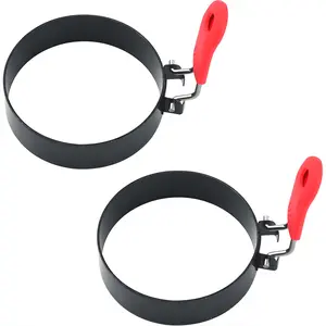 3.5” Egg Rings Set of 2 with Silicone Handle Round Egg Moulds for English Muffins, Pancakes & Breakfast Sandwiches Non-Stick Cooking Rings for Indoor Camping, Frying Eggs & Egg