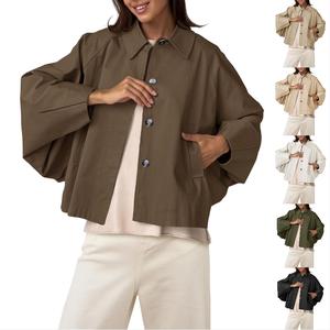 Imily Bela Womens Oversized Cropped Trench Coats Batwing Sleeve Trendy Casual Jackets Button Up Outerwear