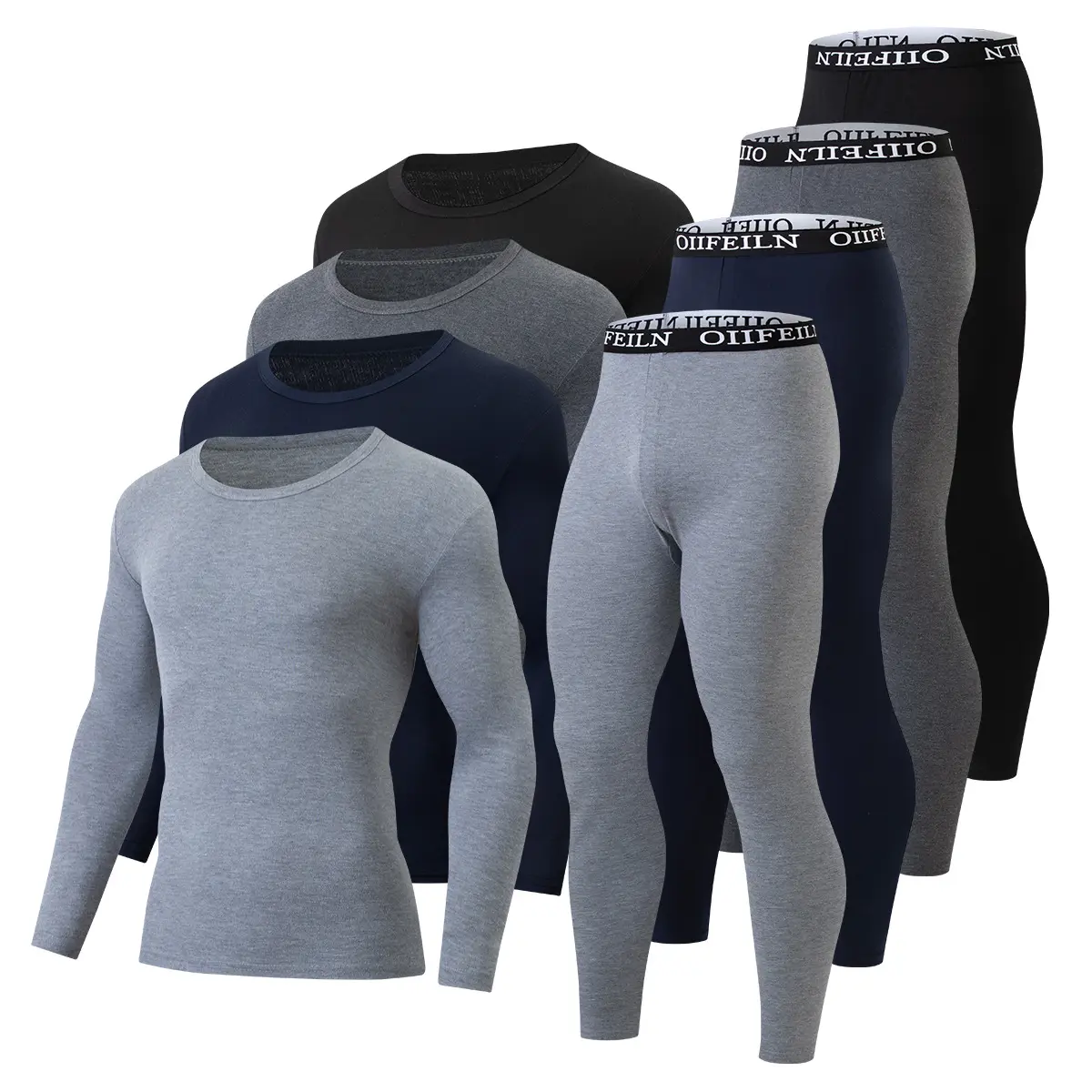 Men's Fleece-Lined Thermal Set - Menswear Crew Neck Polyester Twill Top + Pants Base Layer for Skiing, Cold Weather - Gift