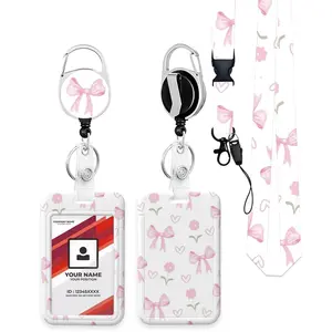 Sweet Personalized Bowknot Nurse Badge Holder Set, Retractable Clip, Detachable Lanyard, Durable Keychain, Ideal Gift for Nurses