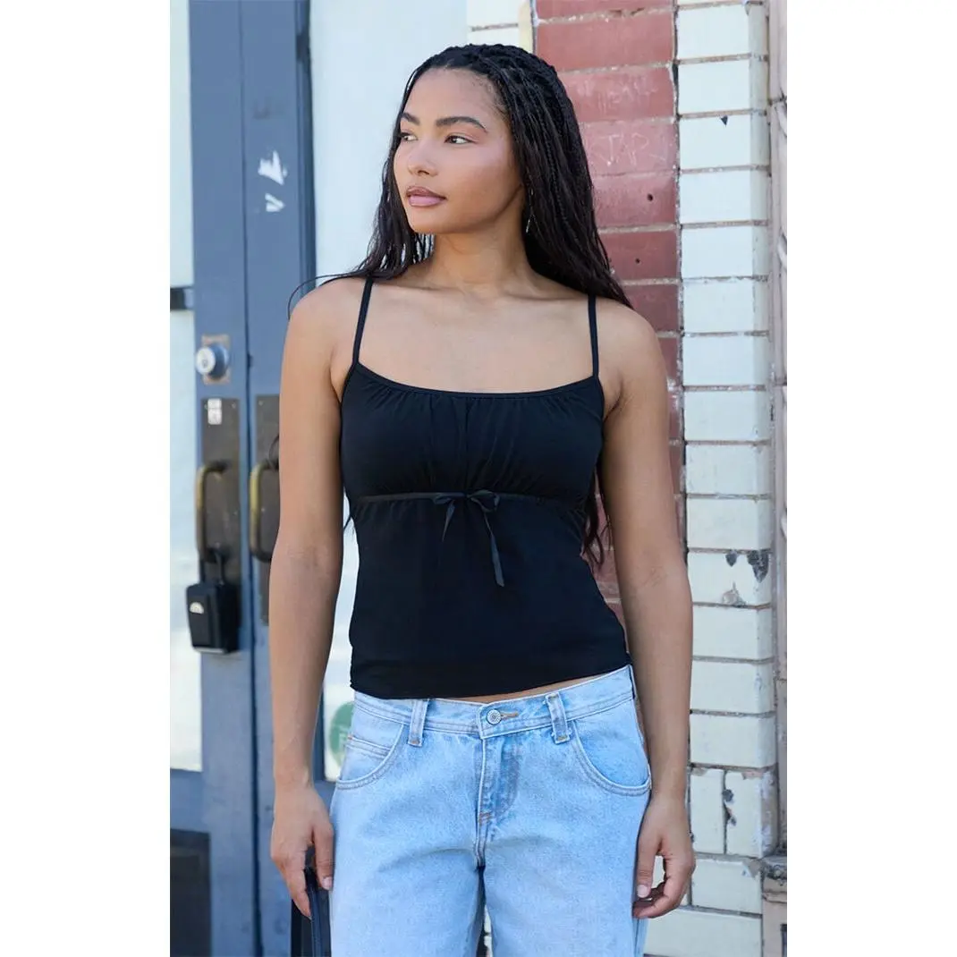 John Galt Women's Black Skylar Ribbon Tie Tank Top