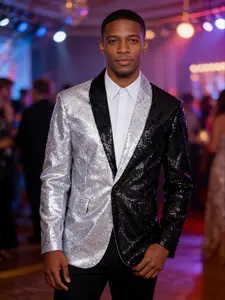 Men's Silver Color Sequin Blazer Jacket, Fitted Party Suit Coat, Perfect for Christmas Parties, All Seasons Wear