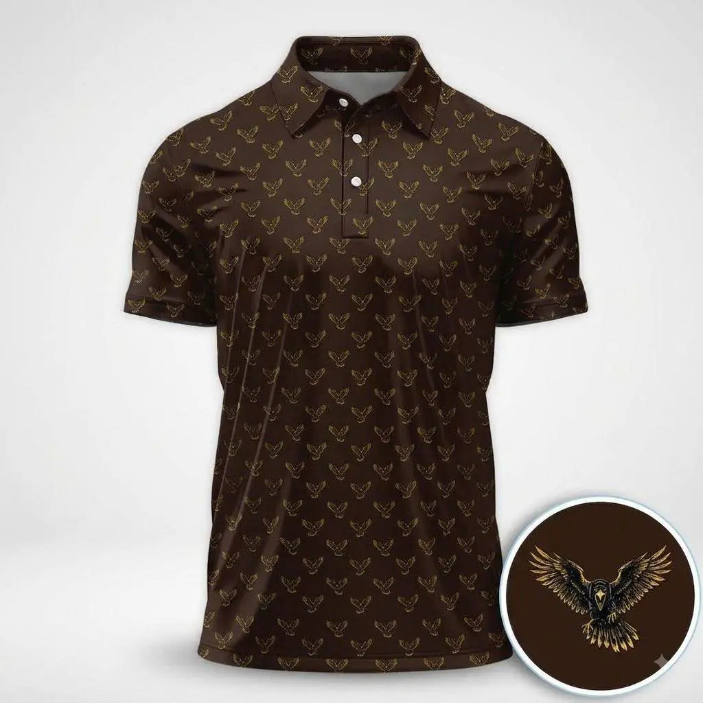 Performance Polo – Eagle Print Polo for Men – Golf Polo – Lightweight, Stretch & Quick-Dry Power