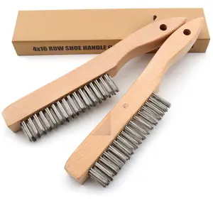 Wire Brush, Heavy Duty Stainless Steel Wire Brushes for Cleaning Rust, Grill Brush, Steel Brush for  Removal, Welding, Stiff Bristle Metal Brush with 10" Long Beech Handle, Large, 2 count