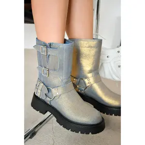 Cordova Buckle Block Heel Ankle Booties - Gold