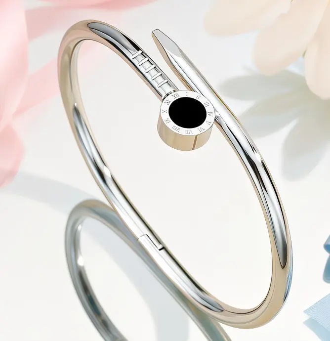 Eterna Noir Cuff Bracelet, Casual 2-Tone Stainless Steel Jewelry for Daily Wear, Tarnish and Irritation Resistant, Roman Numerals, Everyday Wear, Tarnish-Free, Two-Tone
