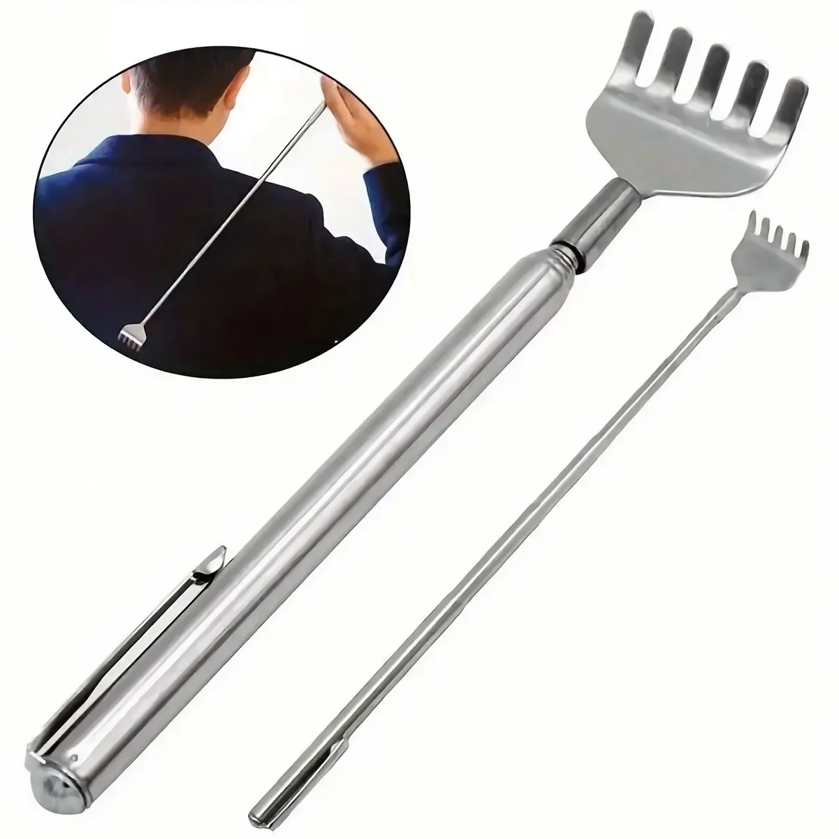 Portable Telescoping Back Scratcher, 2-Pack, Stainless Steel Body Care Tool for Quick Itch Relief, Collapsible, Extends to 19.69 Inches, Storage, Massage Devices, Extend & Fold, Lightweight