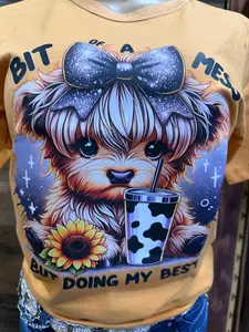 Western Short Sleeve T-shirt For  Women  with Cow Print