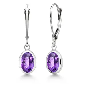 Gem Stone King Oval Gemstone Birthstone Drop Dangle Leverback Earrings for Women | 925 Sterling Silver | Bezel Set Oval Cut 8X6MM | Fine Jewelry Gift for Mom Wife Her