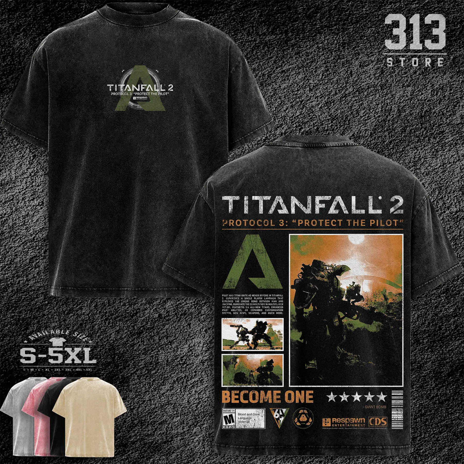 Titan Fall Game Washed T-shirt, Tank Top, Sweatshirt, Hoodie Casual graphic tee lover game acid wash, Fabric, Menswear Top Graphic Hoodie Print Straight Tee Streetwear